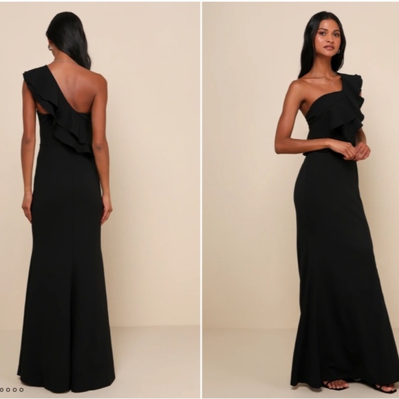 Lulu's Black One-Shoulder Ruffle Dress - Picture 3 of 6